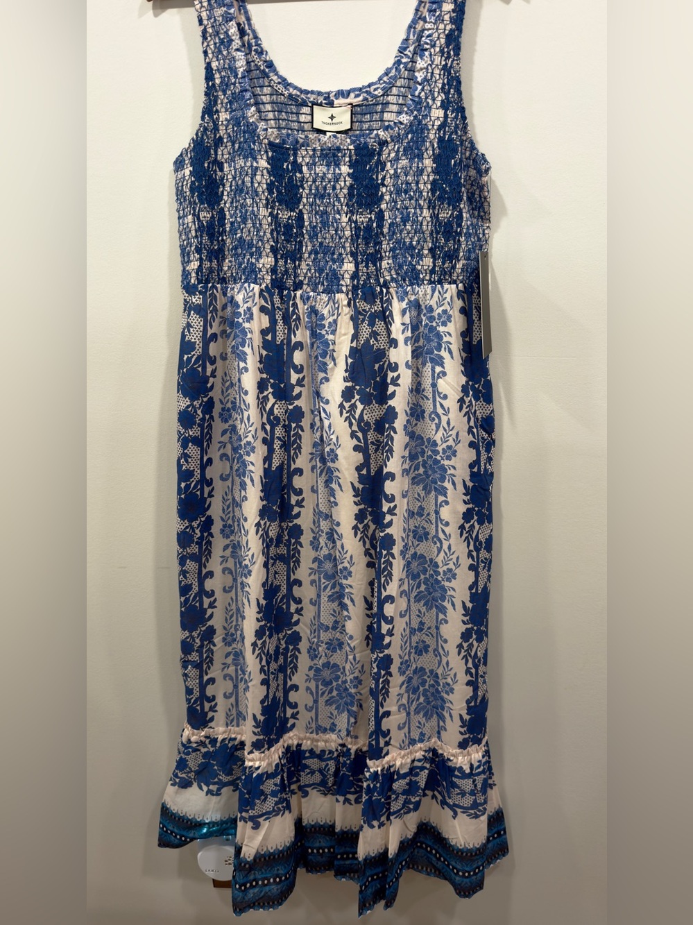 Tuckernuck Blue and White Floral Smocked Midi Dress - Picture 3 of 8